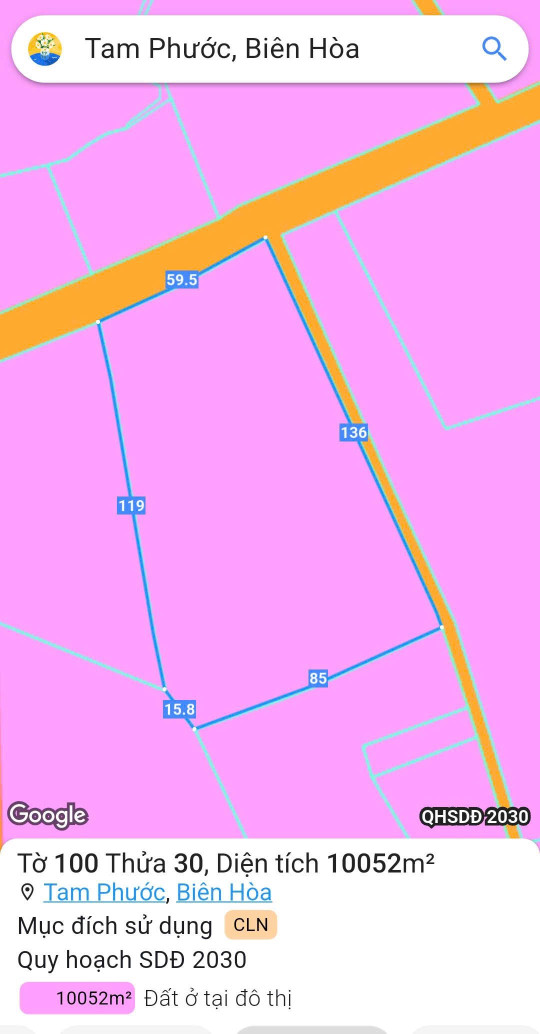 Bán đất 10051.5m² ngang 59m giá 35 tỷ Phường Tam Phước