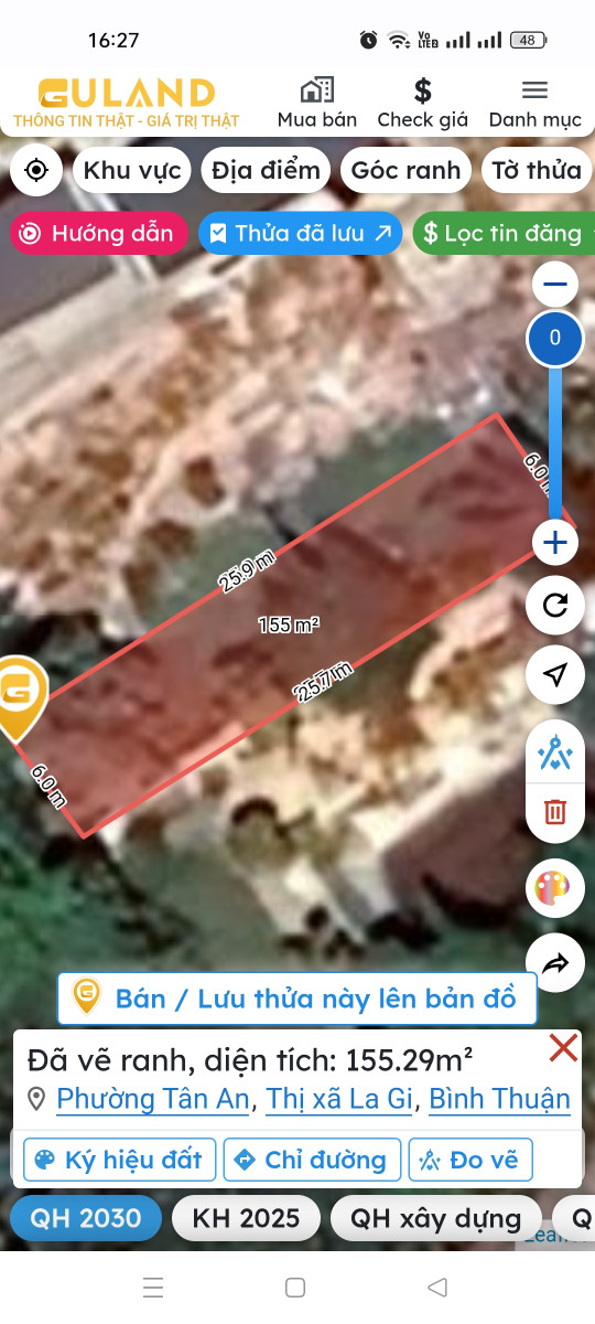 Bán đất 155.3m² 1.6 tỷ tại Phường Tân An Thị xã La Gi