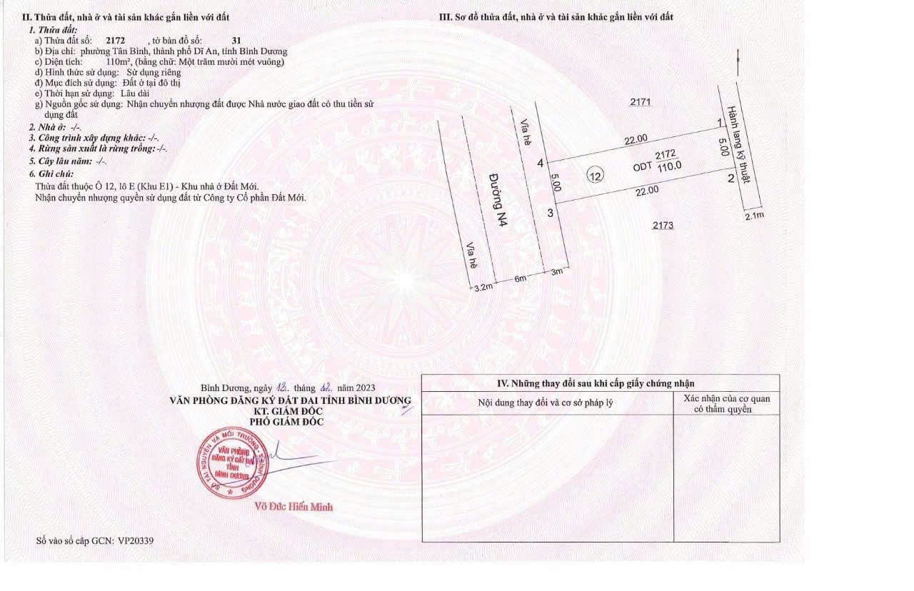 Bán đất Tân Bình - Dĩ An - Bình Dương giá 3,3 tỷ