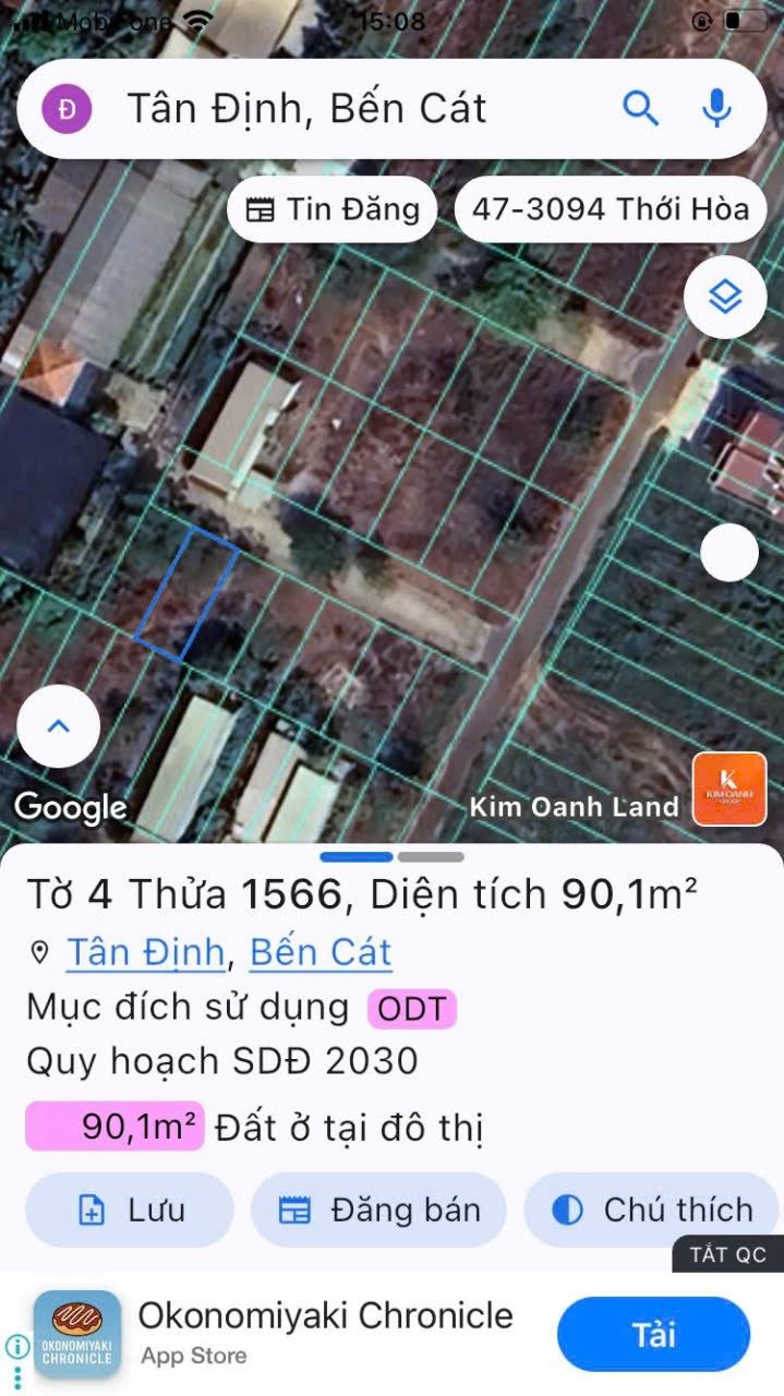 Bán Lô Đất 6x15 Phường Tân Định, Thị Xã Bến Cát, Tỉnh Bình Dương, Giá 980 Triệu.
