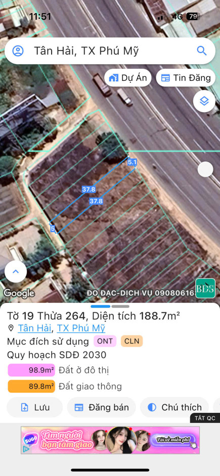Bán đất 183.9m² ngang 5m giá 3.5 tỷ Phường Tân Hải