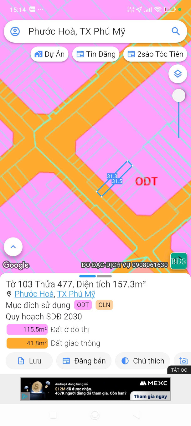 Bán đất 158m² ngang 5m giá 1.73 tỷ Phường Tân Phước