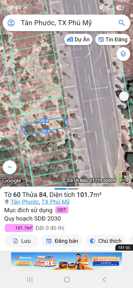 Bán đất 101m² ngang 5m giá 2.1 tỷ Phường Tân Phước