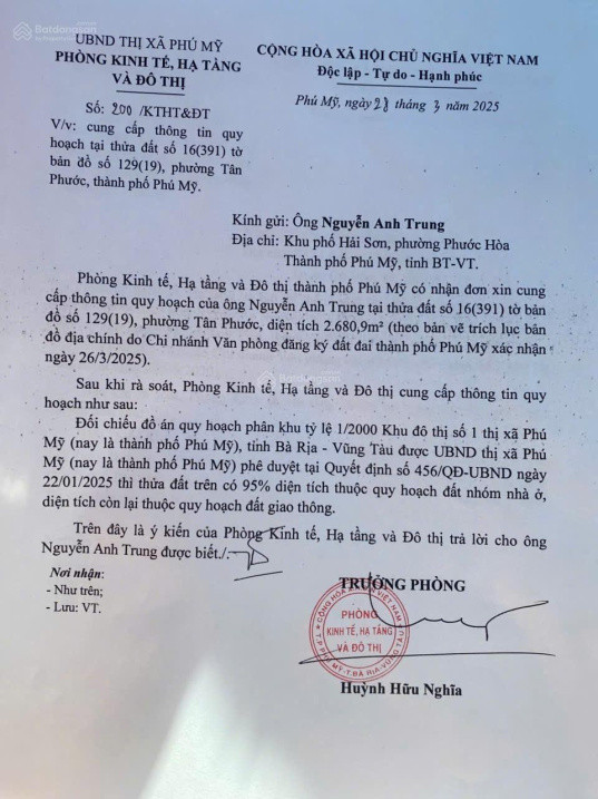 Bán đất 2680m² ngang 33m giá 34.8 tỷ Phường Tân Phước