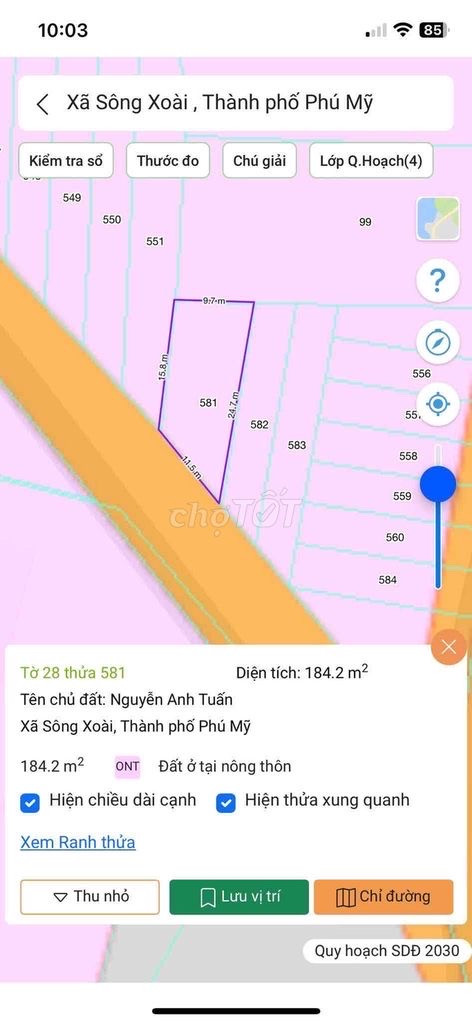 Bán đất 184m² ngang 10m giá 1.2 tỷ Phường Tân Thành