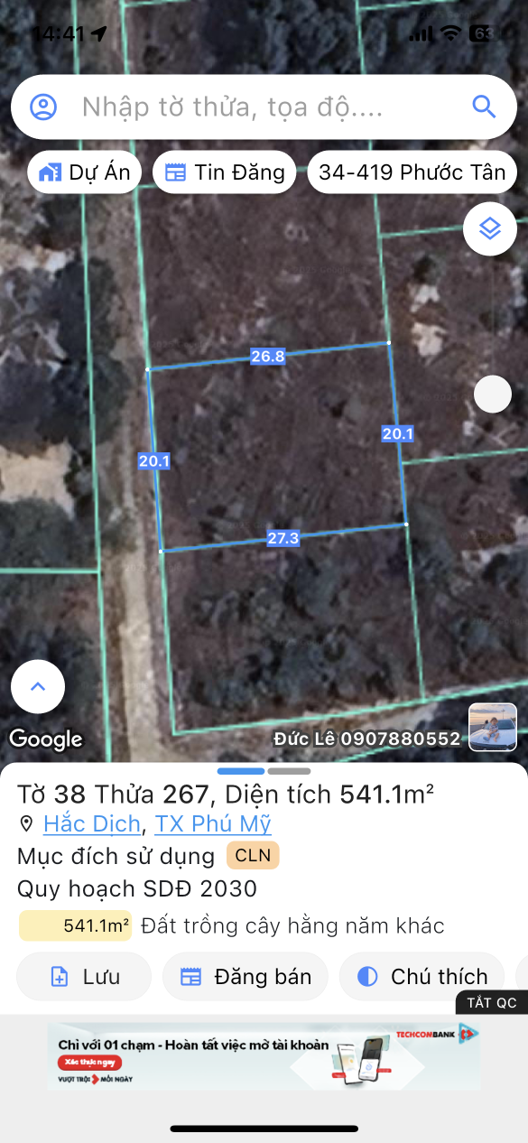 Bán đất 541m² ngang 20m giá 1 tỷ Phường Tân Thành