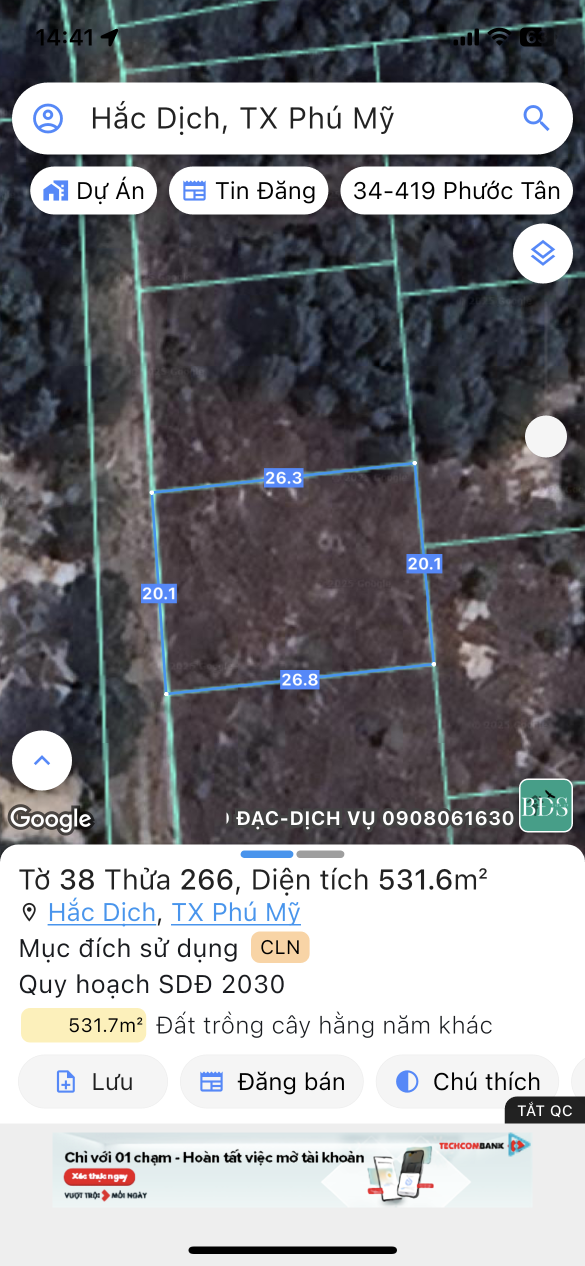 Bán đất 532m² ngang 20m giá 1 tỷ Phường Tân Thành