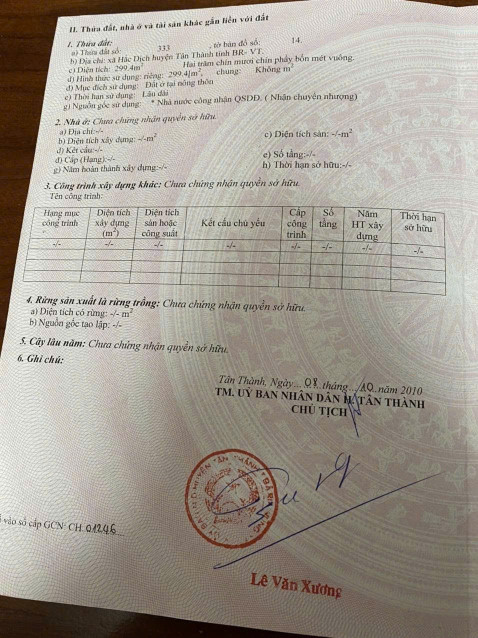 Bán đất 299.4m² ngang 15m giá 2.4 tỷ Phường Tân Thành