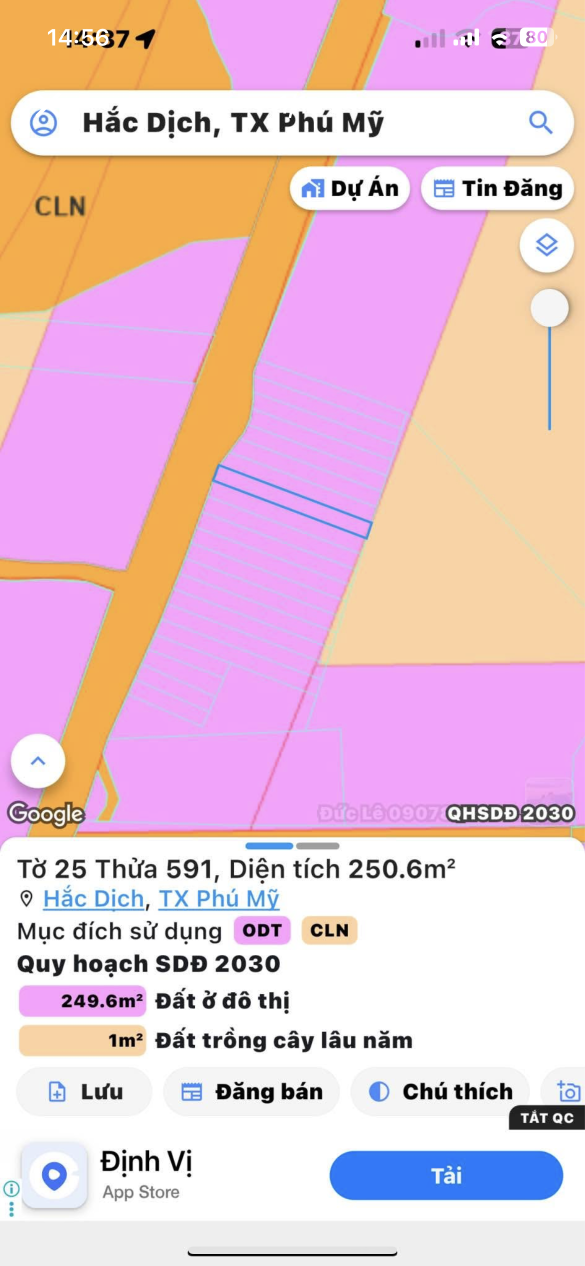Bán đất 251m² ngang 5m giá 1.6 tỷ Phường Tân Thành