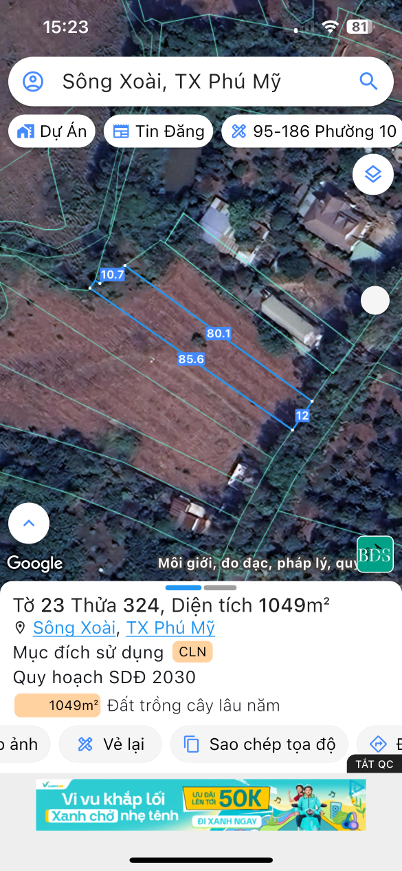 Bán đất 1049,2m² ngang 12m giá 2.4 tỷ Phường Tân Thành Phú Mỹ
