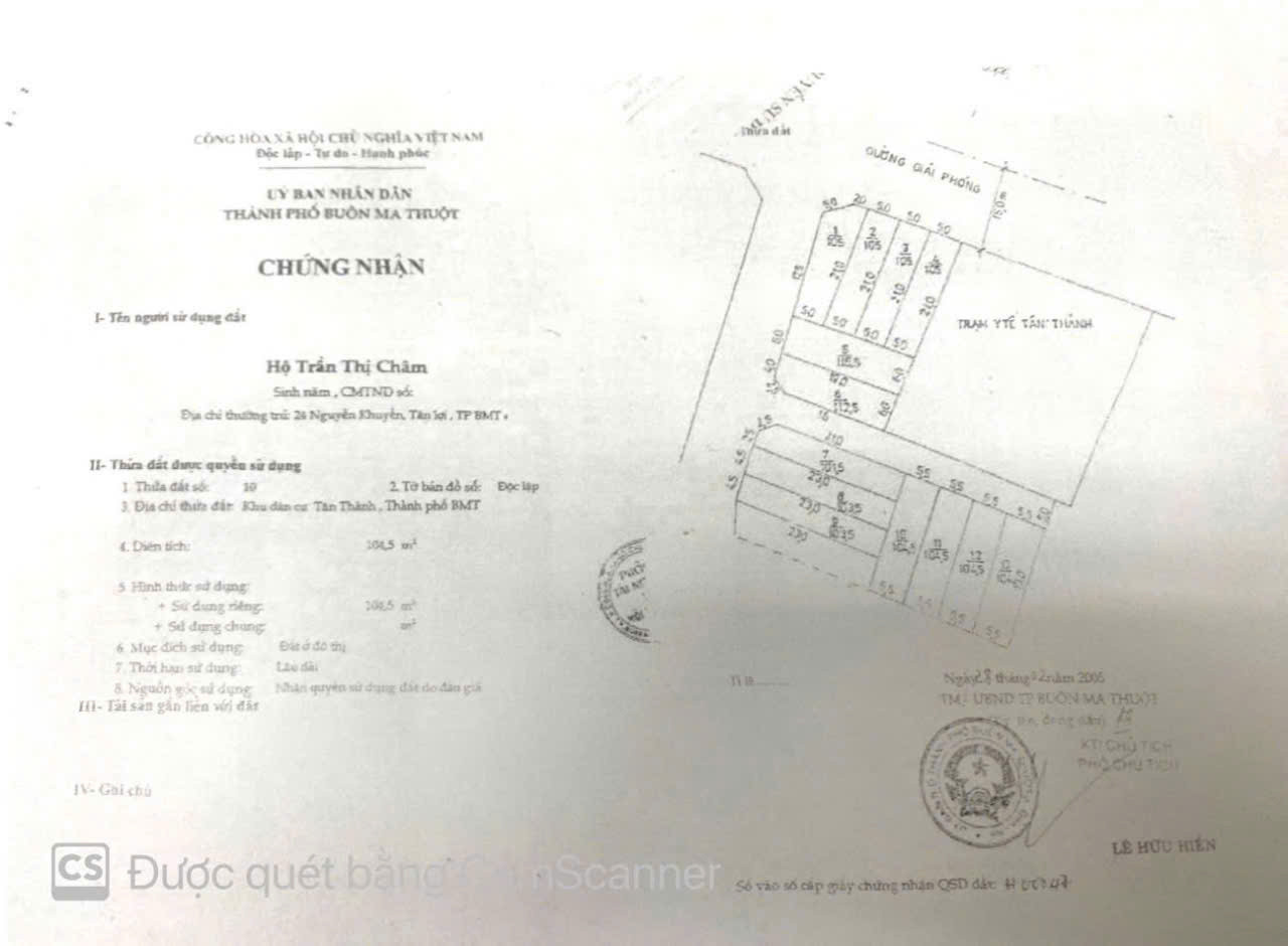 Bán đất đấu giá Giải Phóng  104m² 2.1 tỷ tại Phường Tân Thành Thành phố Buôn Ma Thuột