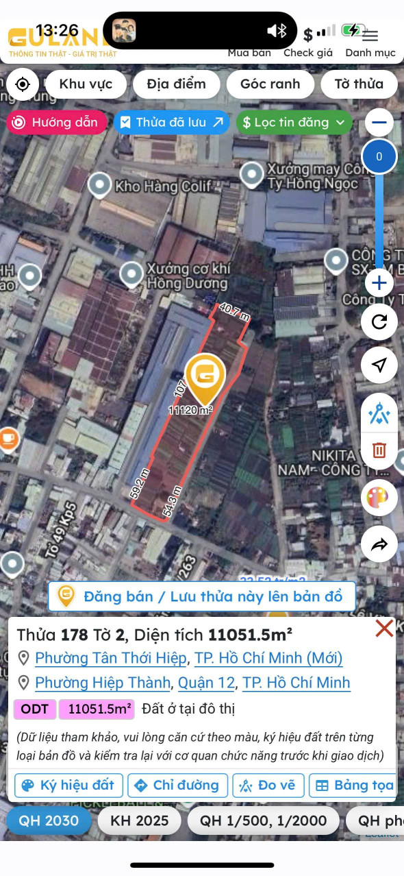 Bán đất 11051,5m² giá 200 triệu Phường Tân Thới Hiệp