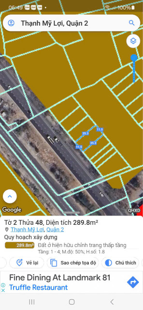 Đất 292 m2 mặt tiền Đồng Văn Cống phường Thạnh Mỹ Lợi.