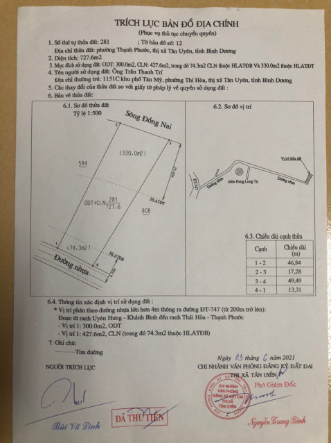 Bán Đất Thạch Phước Tân Uyên View Sông Đồng Nai 727m2 làm nhà vươn quá đẹp luôn