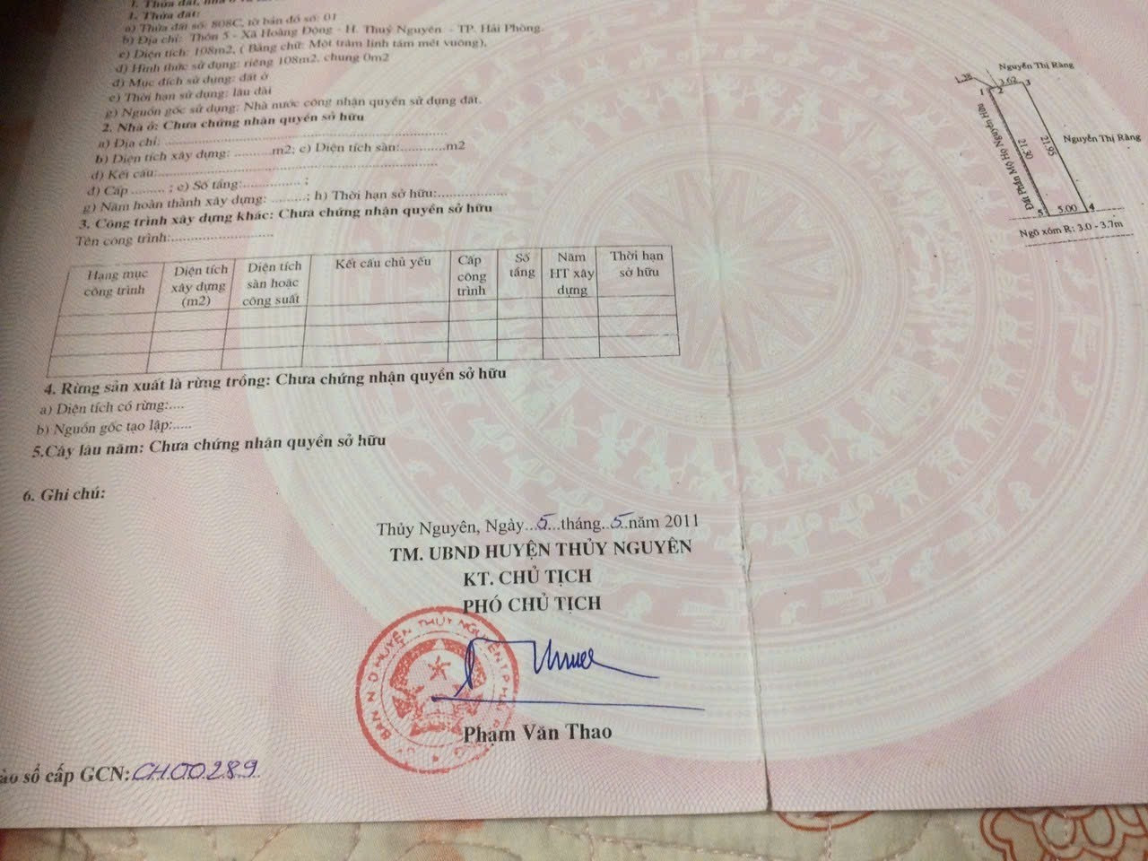 bán đất huyện thuỷ Nguyên, xã Hoàng động . Mặt đường xóm thông . L/h:076.231.9990 e Thuý