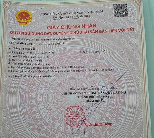 Bán đất 150m² ngang 5m giá 3.8 tỷ Phường Thới Hòa
