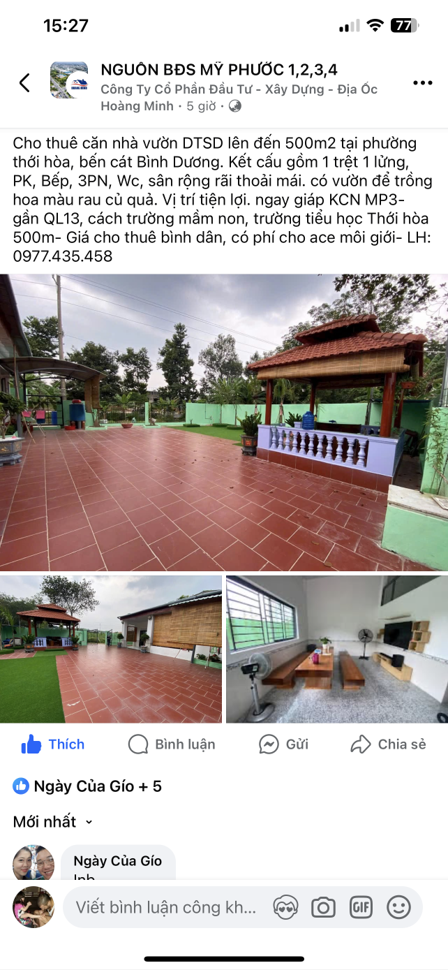 Bán nhà 320.5m² 3.25 tỷ tại Phường Thới Hòa Thị xã Bến Cát