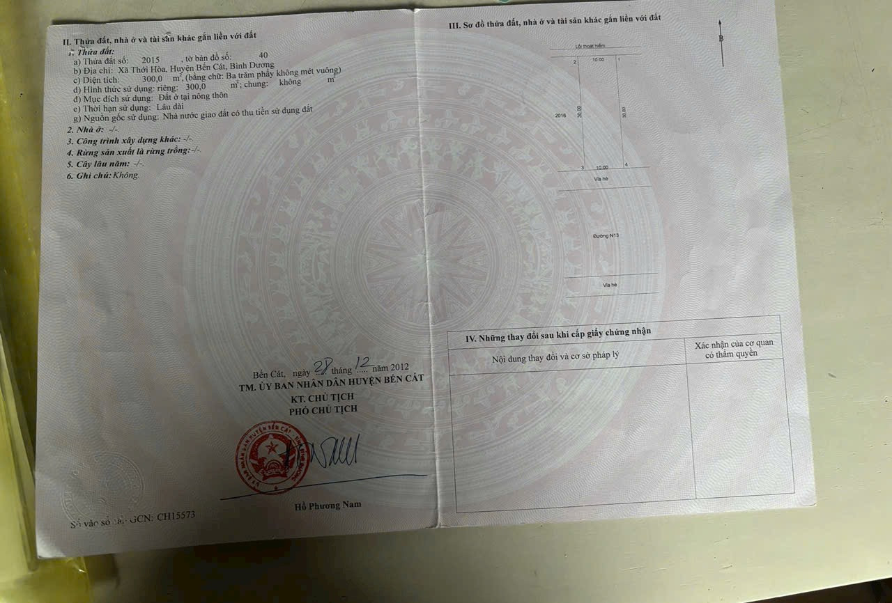 Bán đất 300m² giá 4.85 tỷ tại Phường Thới Hòa Thị xã Bến Cát