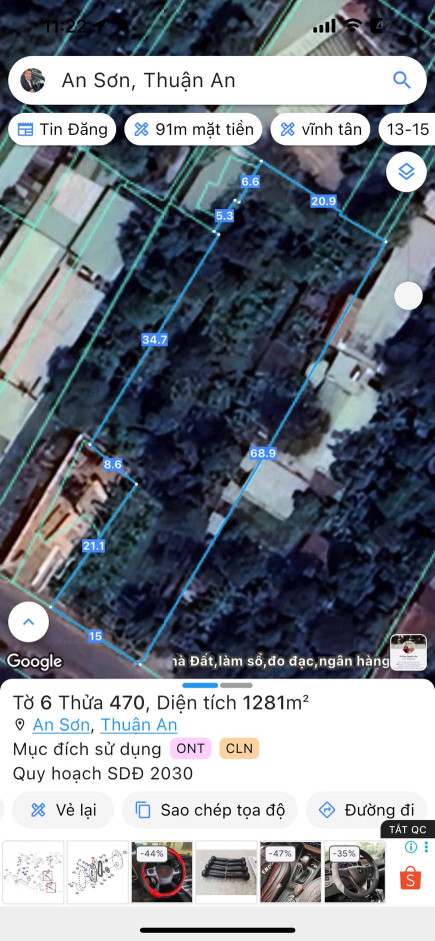 Bán đất 1473.2m² ngang 15m giá 24.8 tỷ Phường Thuận An 0815422197