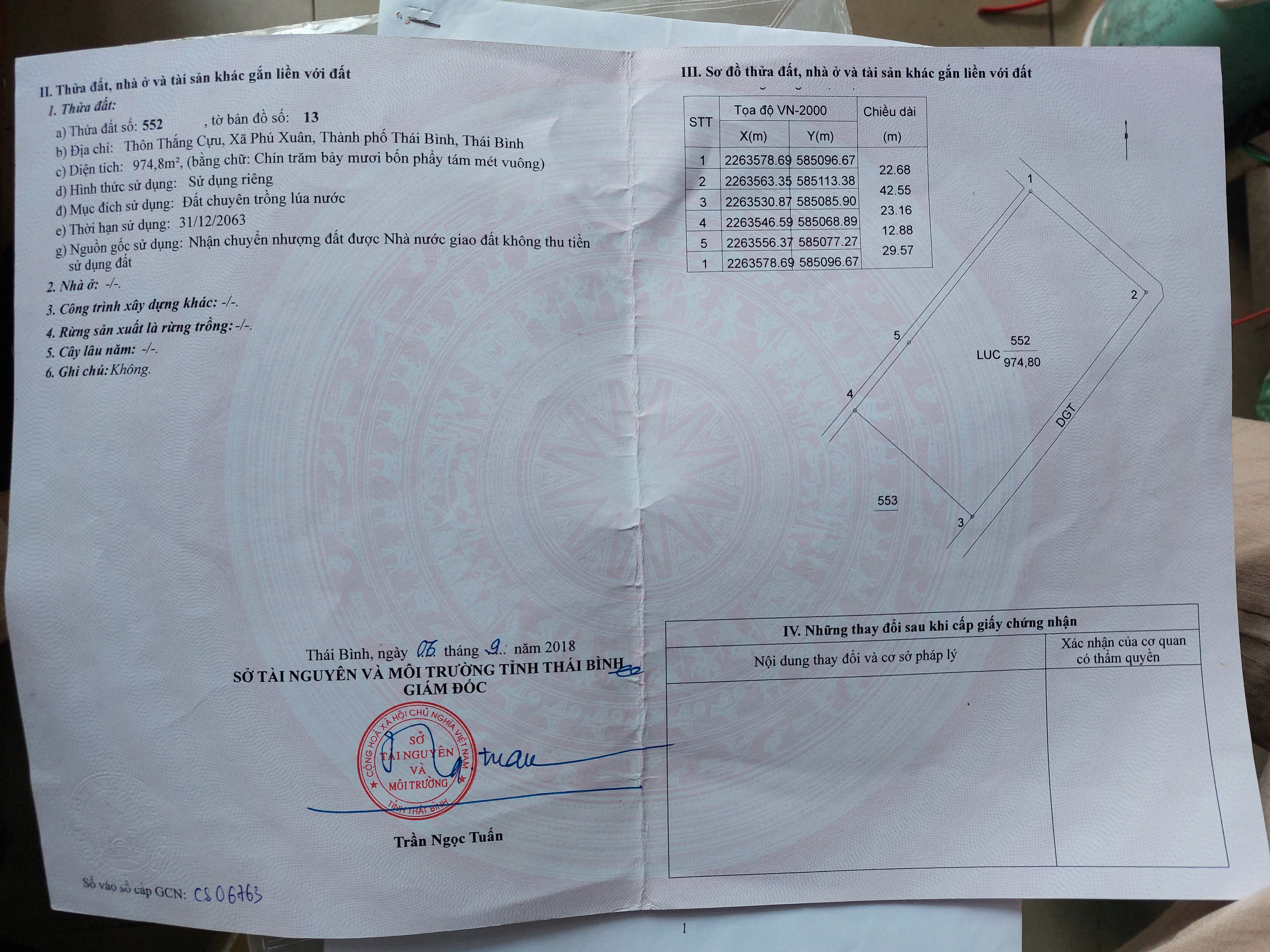 Bán đất 974.8m² ngang 23.2m giá 1 tỷ Phường Trần Hưng Đạo