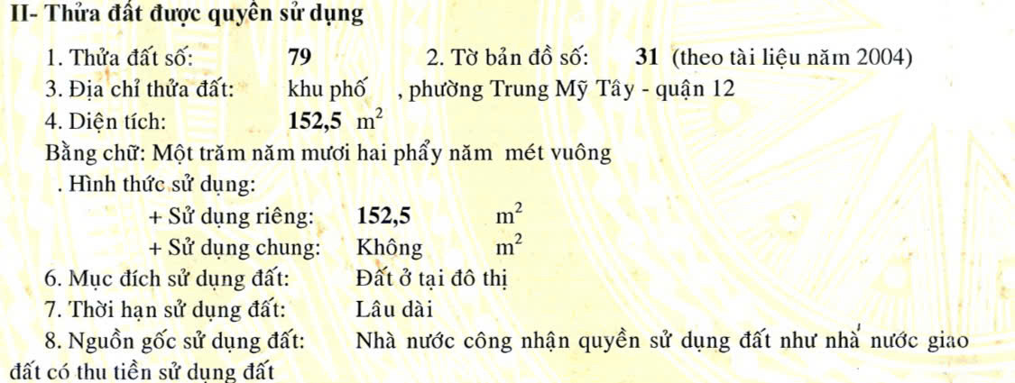 Bán đất 152.5m² giá 10.7 tỷ Phường Trung Mỹ Tây