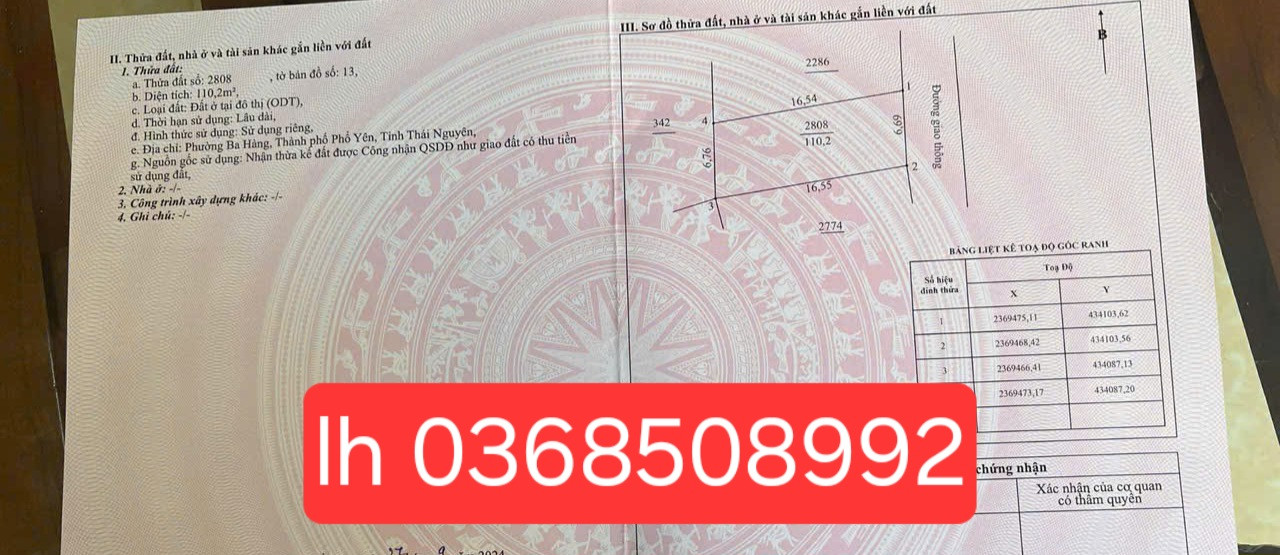 Bán đất 110,2m² ngang 6,69m giá 1.8 tỷ Phường Vạn Xuân