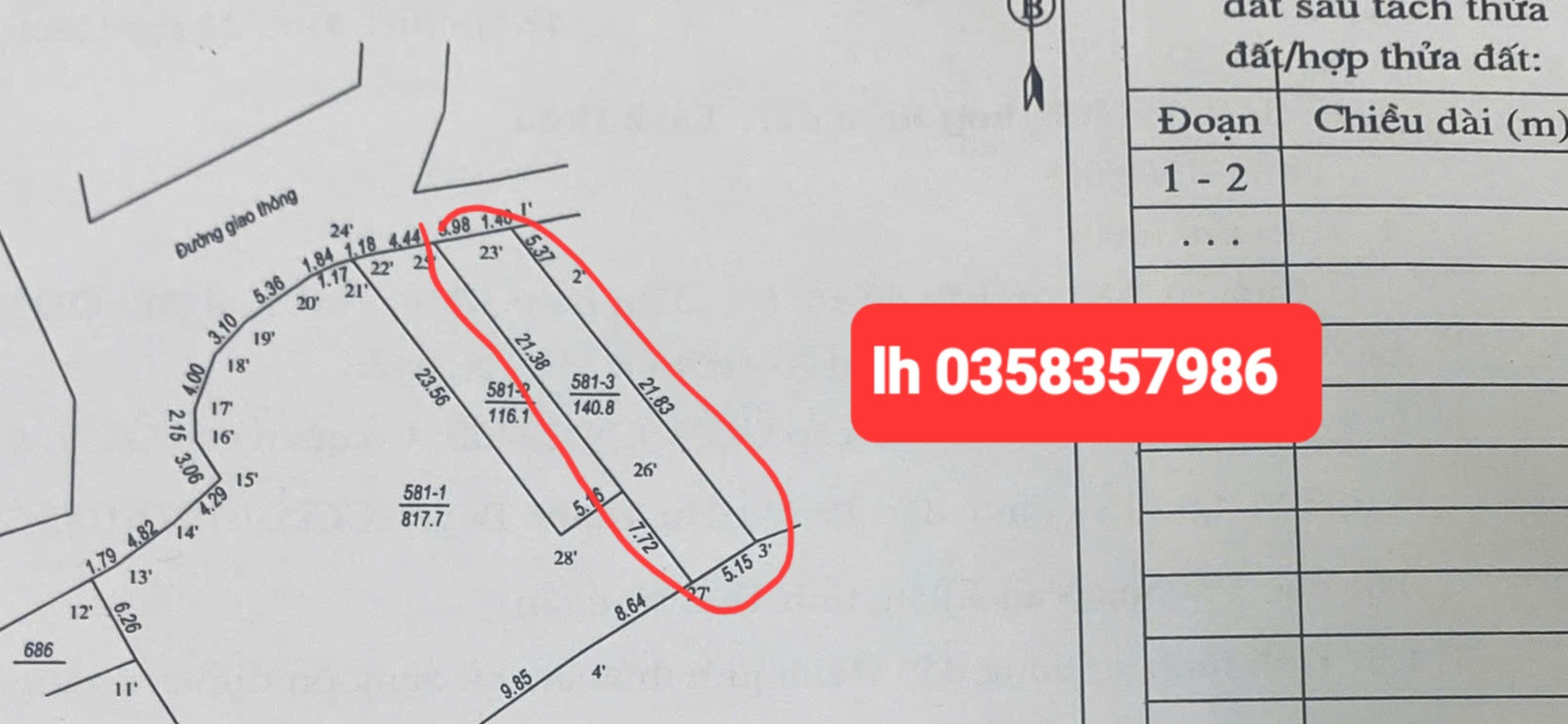 Bán đất 140.8m² có sẵn 100m² thổ cư ngang 5.15m giá 1.43 tỷ tại Phường Vạn Xuân