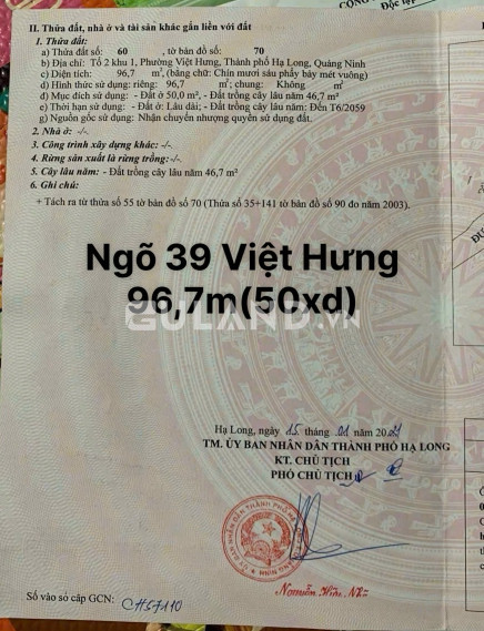 Đất Ngõ 39 Việt Hưng