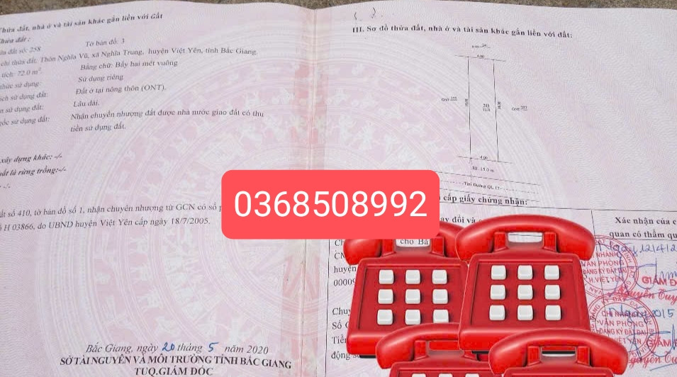 Bán đất 72m² full thổ cư ngang 4m giá 2.45 tỷ tại Phường Việt Yên