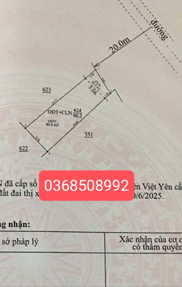 Bán đất 90,2m² ngang 5m giá 1.96 tỷ Phường Việt Yên