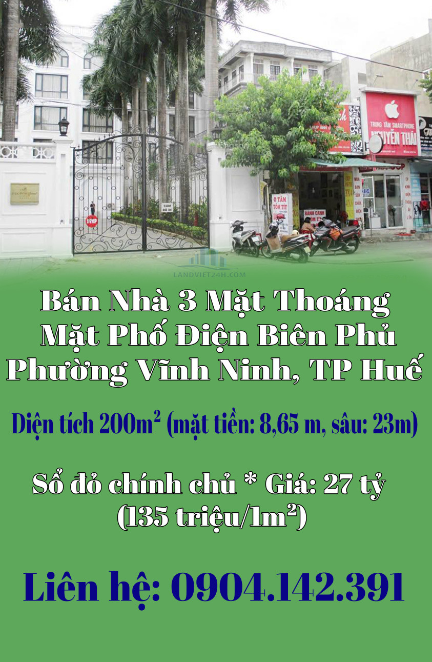 Chính Chủ Bán Nhà 3 Mặt Thoáng Mặt Phố Điện Biên Phủ, Phường Vĩnh Ninh, TP Huế