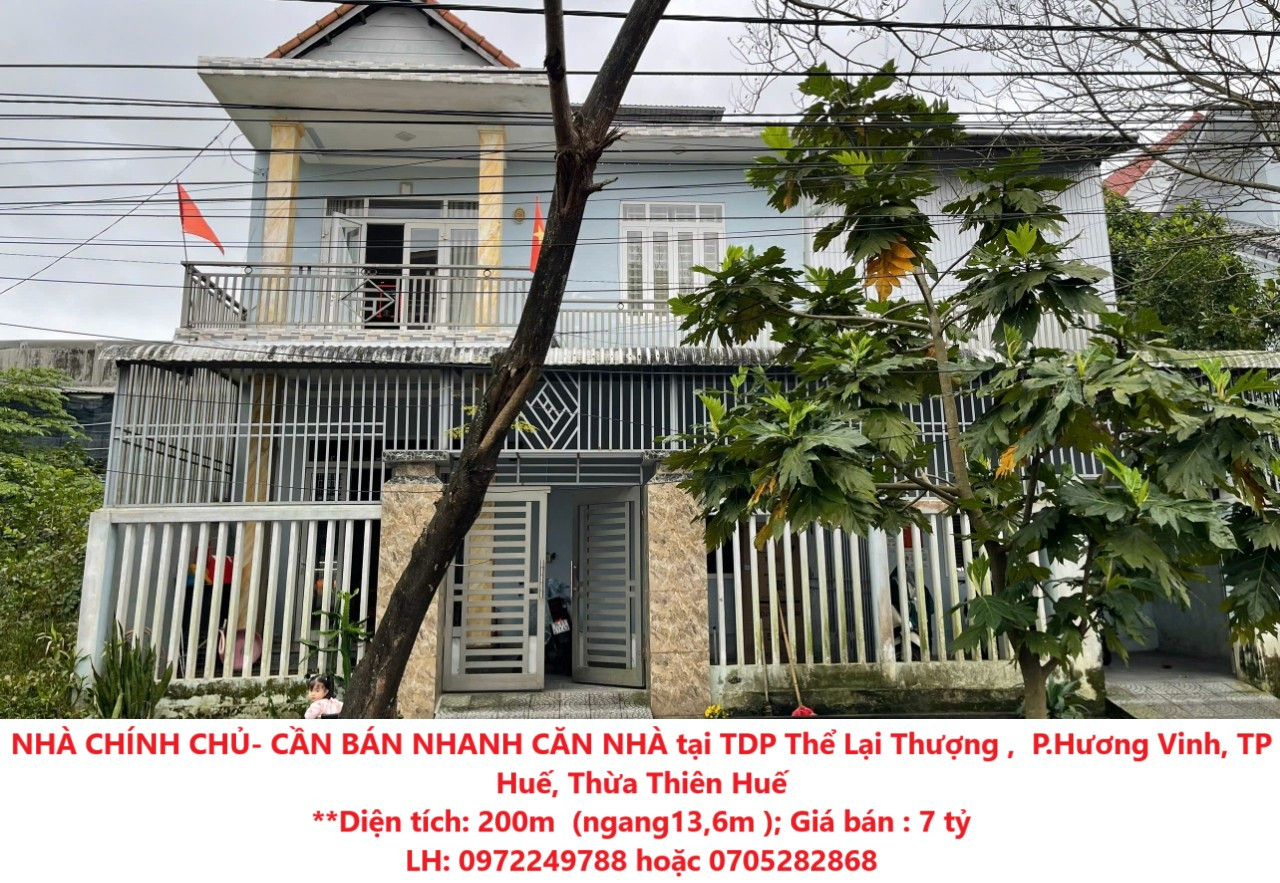 NHÀ CHÍNH CHỦ- CẦN BÁN NHANH CĂN NHÀ tại TDP Thể Lại Thượng ,  P.Hương Vinh, TP Huế, Thừa Thiên Huế