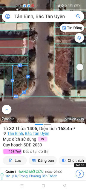 Bán đất 168.4m² ngang 6.9m giá 4.5 tỷ Phường Vĩnh Tân