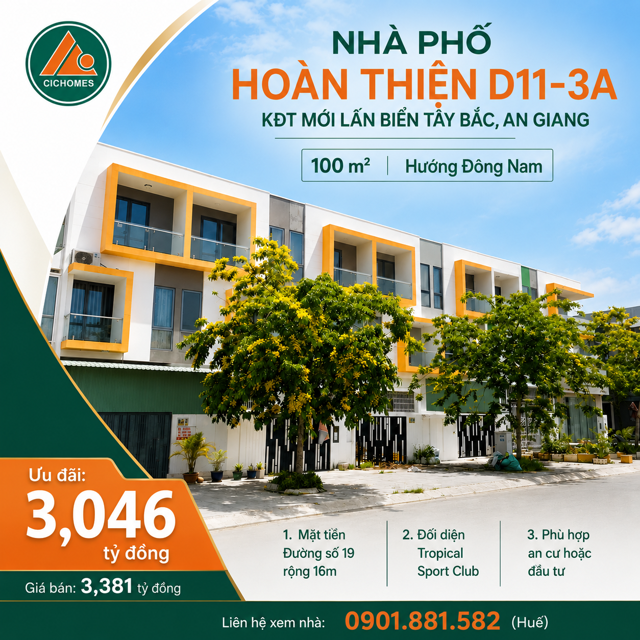 BÁN NHÀ 1 TRỆT 2 LẦU KĐT TÂY BẮC, ĐỐI DIỆN KHU TDTT TROPICA SPORT CLUB, GIÁ CHỈ 3 TỶ