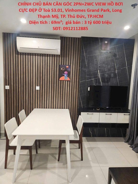 CHÍNH CHỦ BÁN CĂN GÓC 2PN+2WC VIEW HỒ BƠI CỰC ĐẸP Ở Vinhomes Grand Park, Long Thạnh Mỹ, TP.Thủ Đức