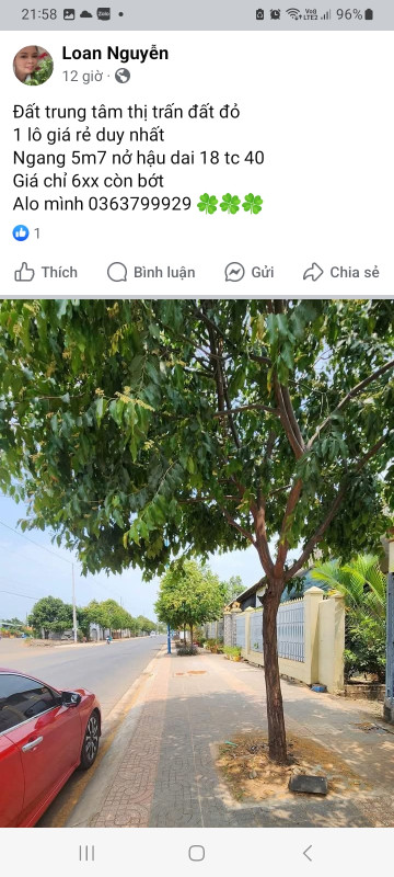 Bán đất 100m² 600 triệu tại Thị trấn Đất Đỏ Huyện Đất Đỏ