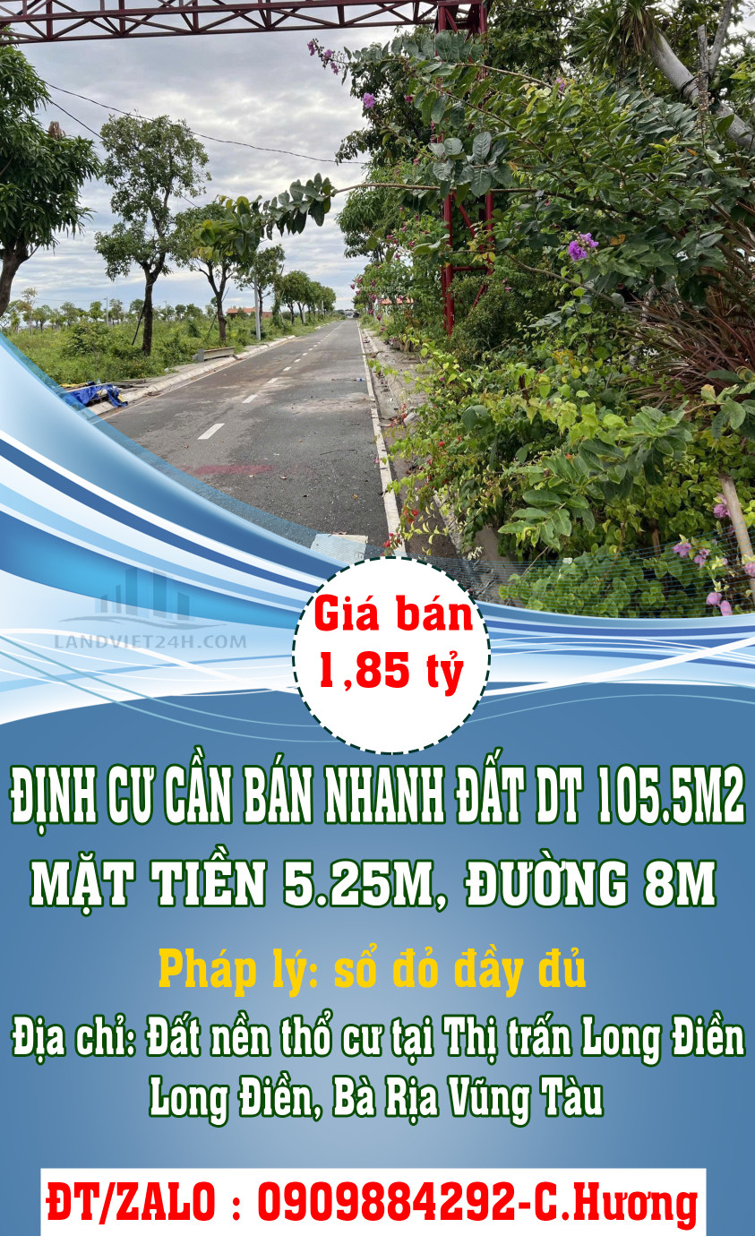 SIÊU RẺ GIA ĐÌNH ĐI ĐỊNH CƯ CẦN BÁN NHANH ĐẤT DT 105.5M2, MẶT TIỀN 5.25M, ĐƯỜNG 8M