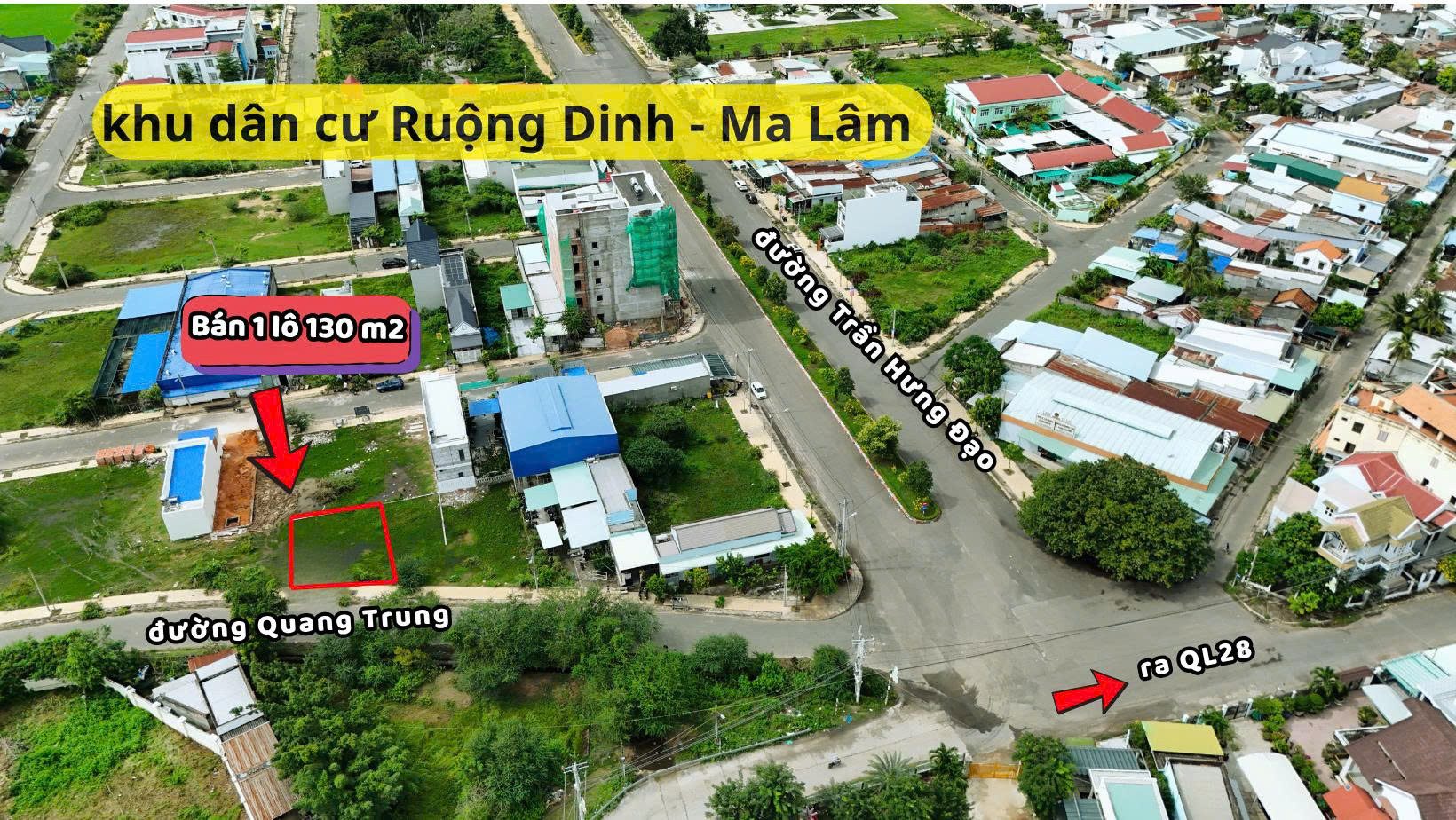 Bán 130m2 đất thổ cư RUỘNG DINH mặt tiền đường Quang Trung giá rẻ trung tâm thị trấn Ma Lâm