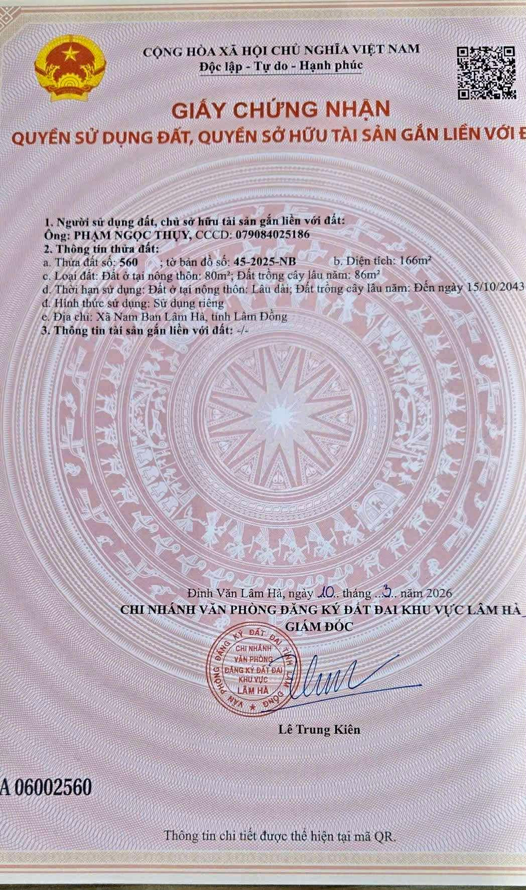 Đất ngay hồ Bãi Công trung tâm Nam Ban. Giá 790 triệu