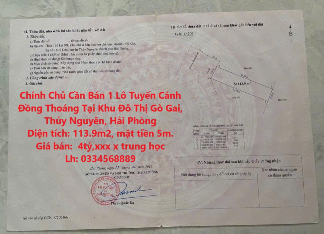 Chính Chủ Cần Bán 1 Lô Tuyến Cánh Đồng Thoáng Tại Khu Đô Thị Gò Gai, Thủy Nguyên, Hải Phòng