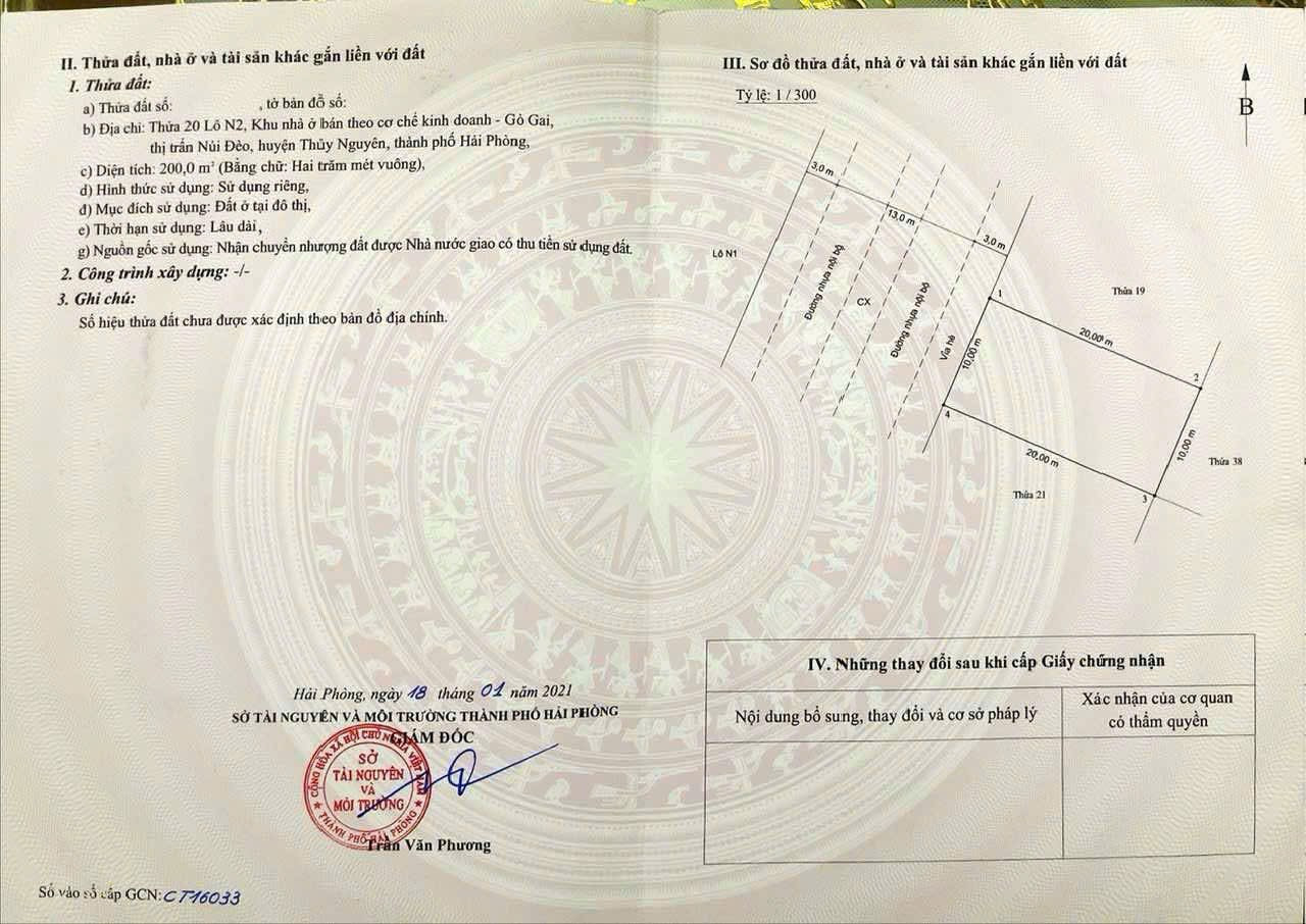 Bán đất 200m² giá 9 tỷ tại Thị trấn Núi Đèo Thuỷ Nguyên. liên hệ 0362558882