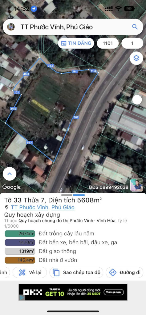 Bán đất 5608.1m² ngang 105m giá 40 tỷ tại Thị trấn Phước Vĩnh 0815422197