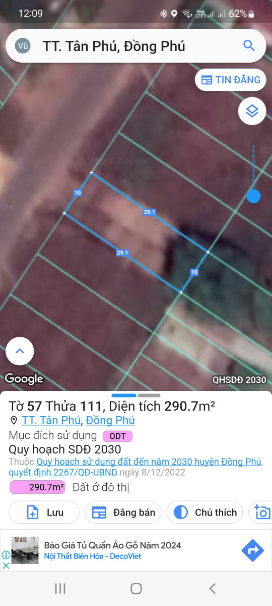 Bán đất mặt tiền đường tôn đức thắng thị trấn tân phú đồng phú bình phước