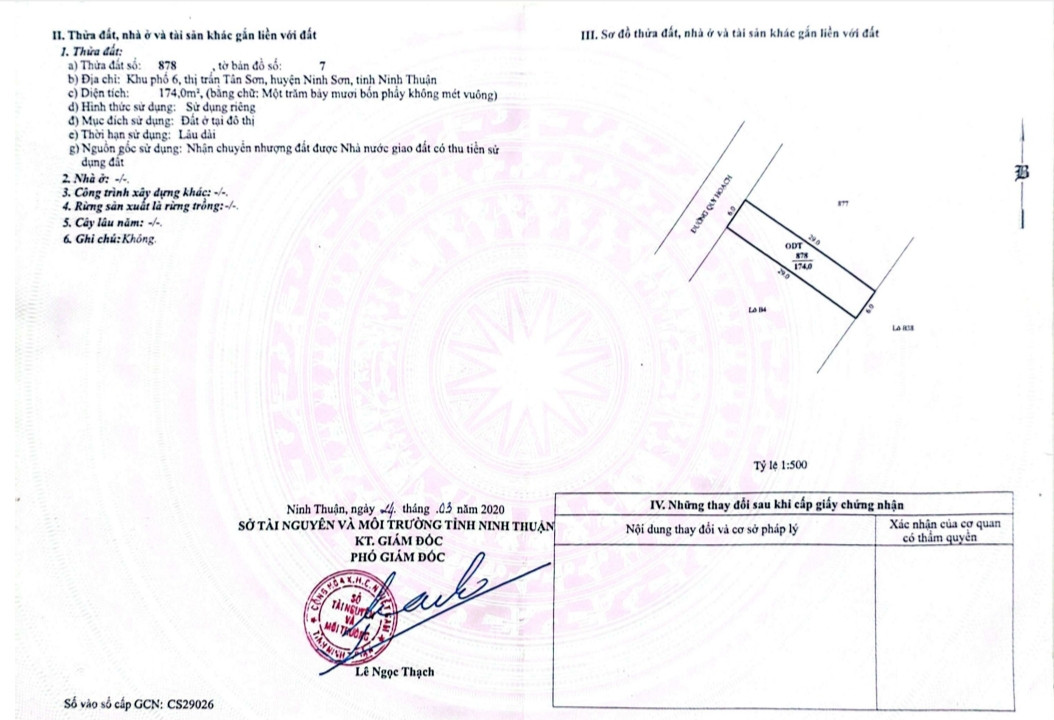 Đất ODT 174m² Khu Phố 6. Tân Sơn. Ninh Sơn. Ninh Thuận