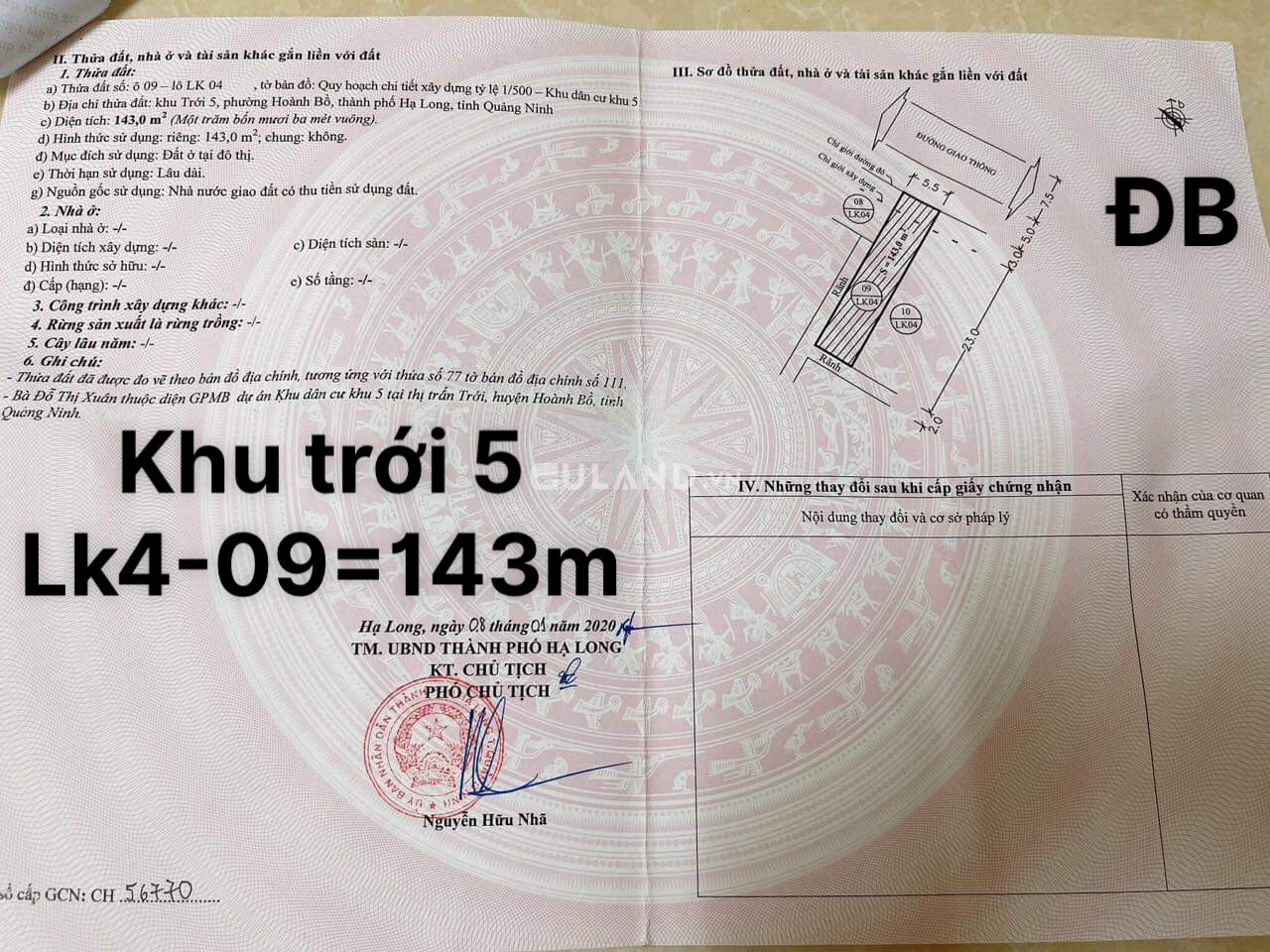 Bán đất 143m² ngang 5.5m giá 2.72 tỷ tại Phường Hoành Bồ Thành phố Hạ Long
