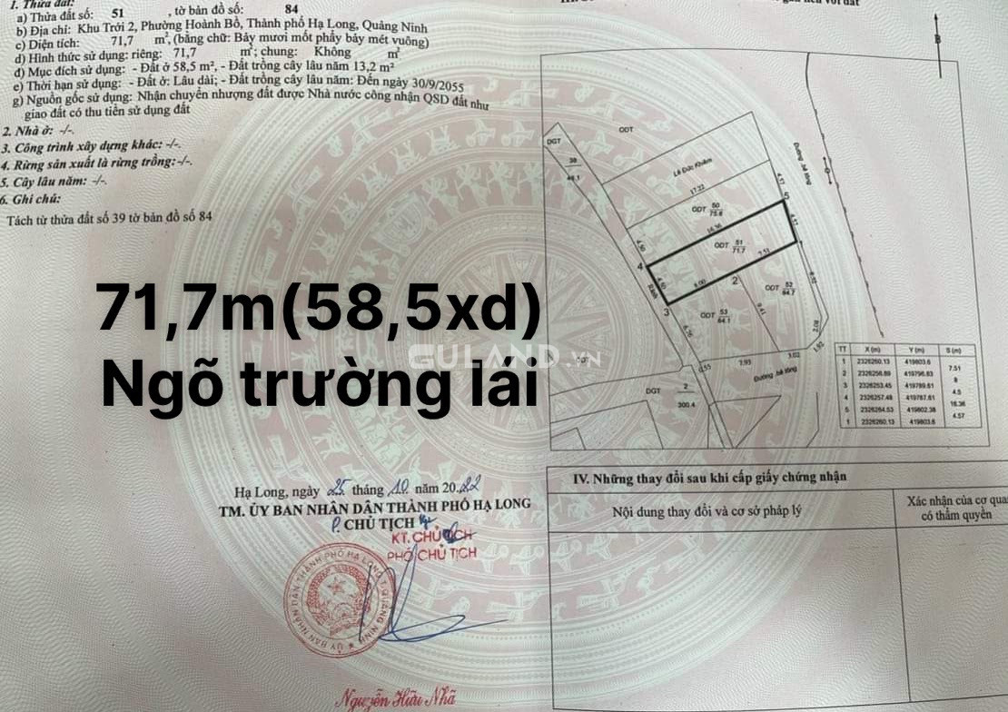Đất Thổ Cư Sau Trường Hồng Cẩm Hoành Bồ