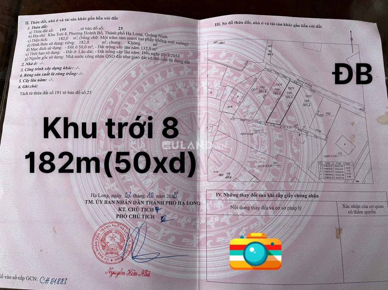 Đất Thổ Cư Khu Trới 8 - Hoành Bồ