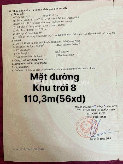 ĐẤT MẶT ĐƯỜNG KHU TRỚI 8