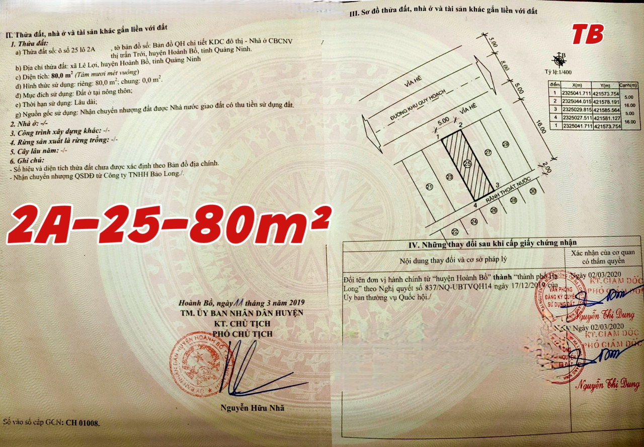Bán đất 80m² 1.73 tỷ tại Phường Hoành Bồ Thành phố Hạ Long
