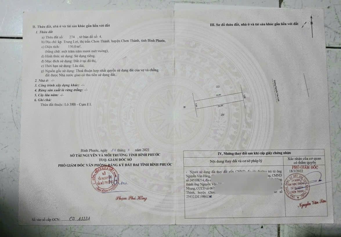 ĐẤT ĐẸP - MẶT TIỀN - Chính Chủ Bán  Lô Đất Nằm Ngay Trung tâm hành chính Chơn Thành